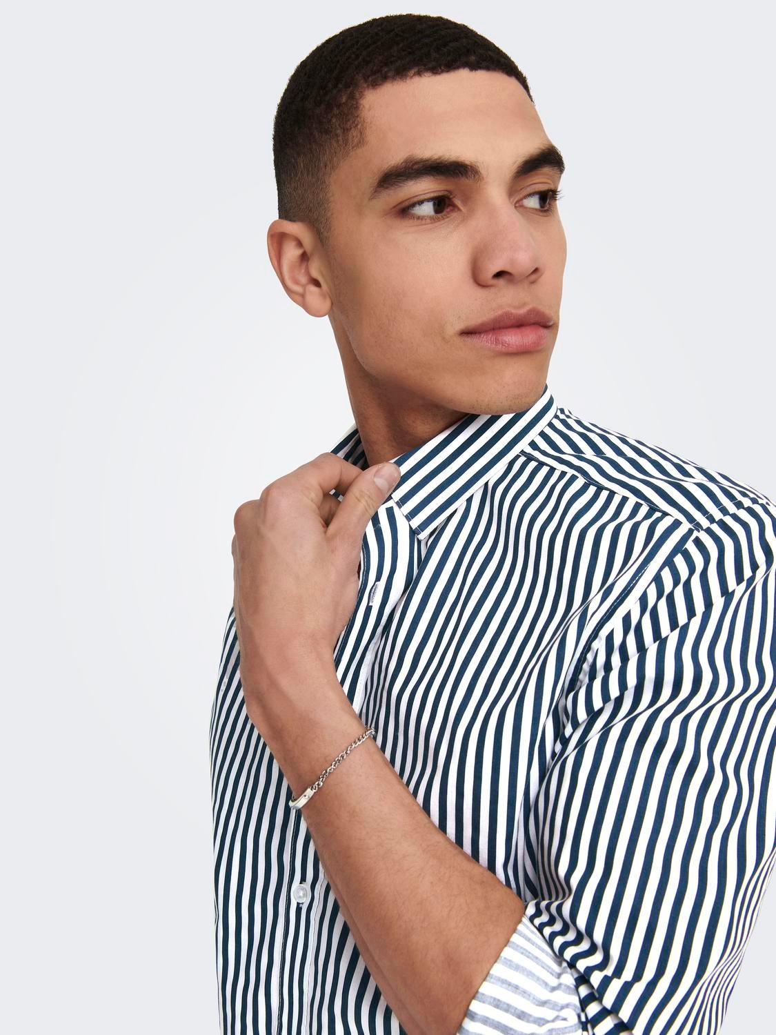 ONLY & SONS Striped slim fit shirt -Insignia Blue - 22024165