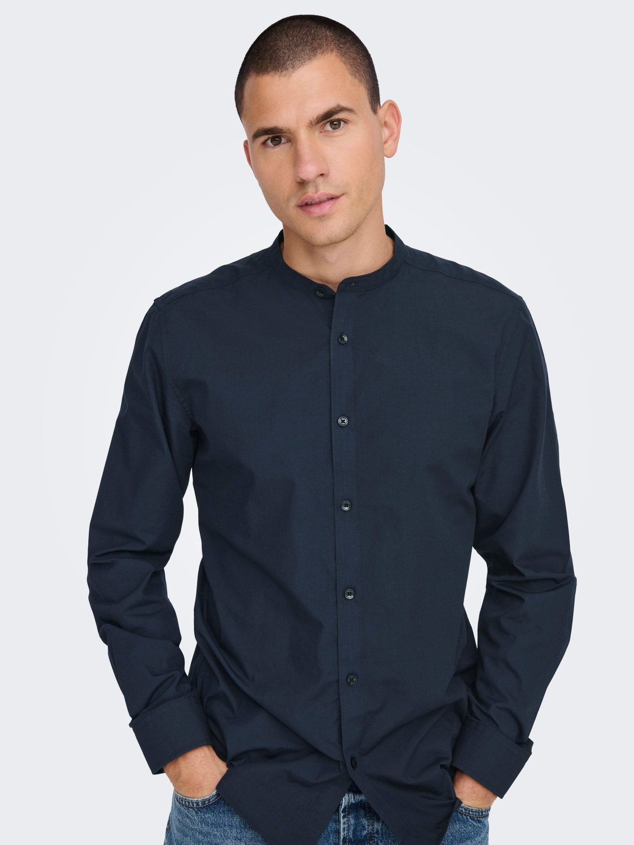 ONLY & SONS Slim Fit China Collar Shirt -Dark Navy - 22024167