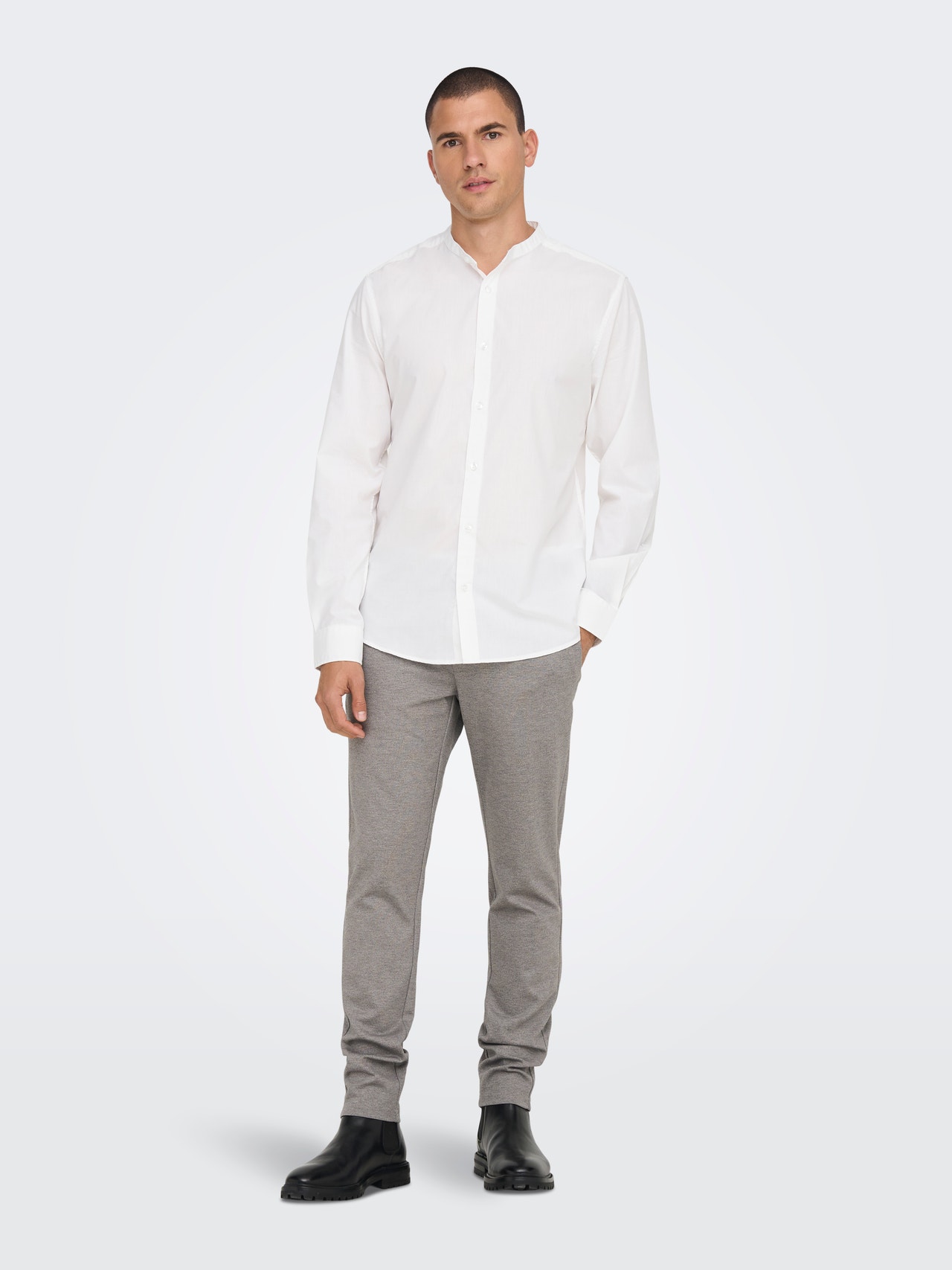 ONLY & SONS Krój slim Dekolt chiński Koszula -White - 22024167