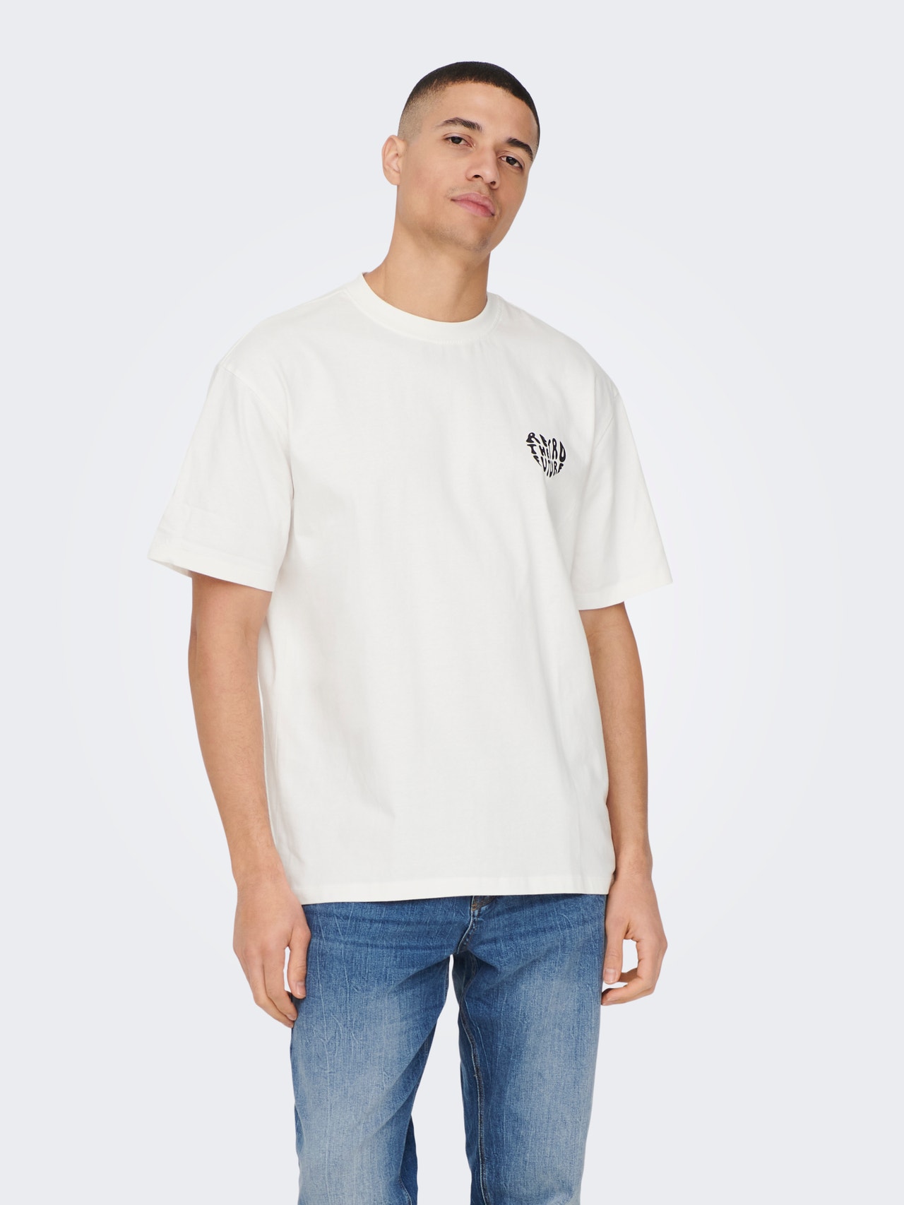 ONLY & SONS Relaxed Fit Round Neck T-Shirt -Cloud Dancer - 22024804