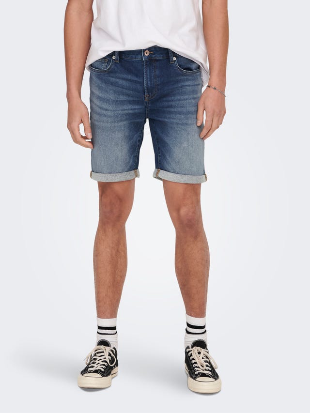 ONLY & SONS onsply dark-mid blue jog 5141 shorts - 22025141