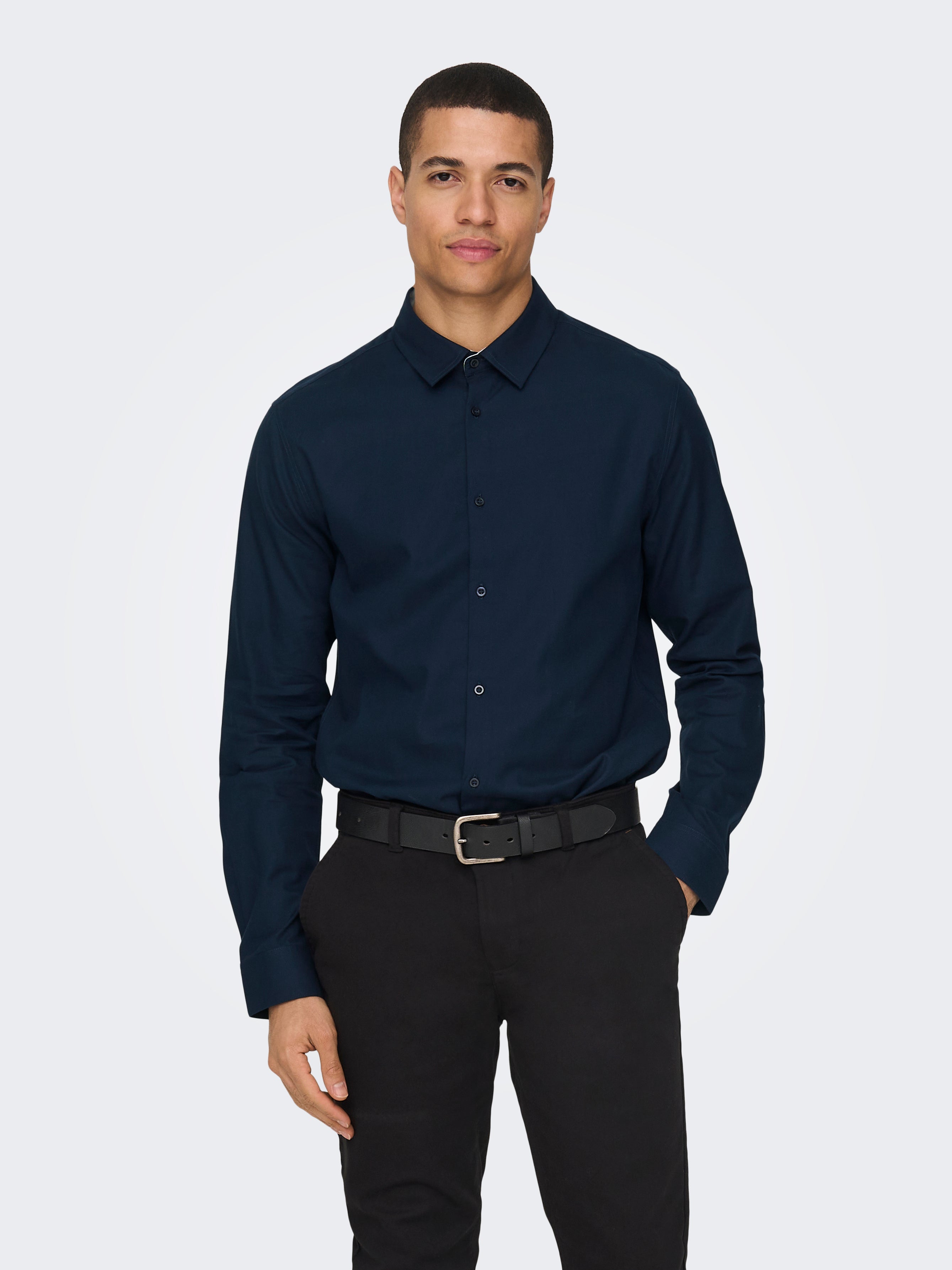 Camisas Corte slim Cuello de camisa Azul oscuro ONLY SONS