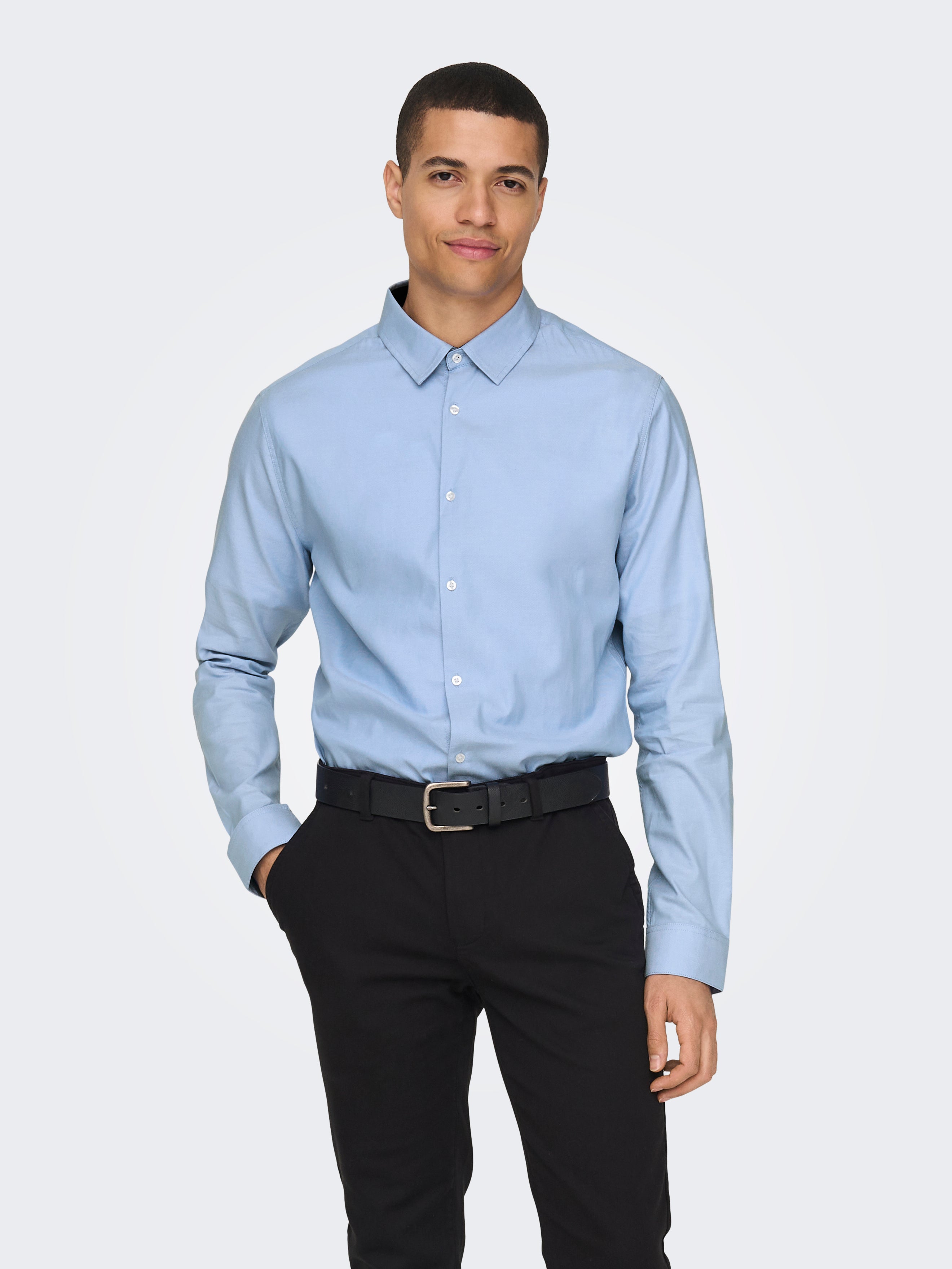 Camisas Corte slim Cuello de camisa Azul claro ONLY SONS