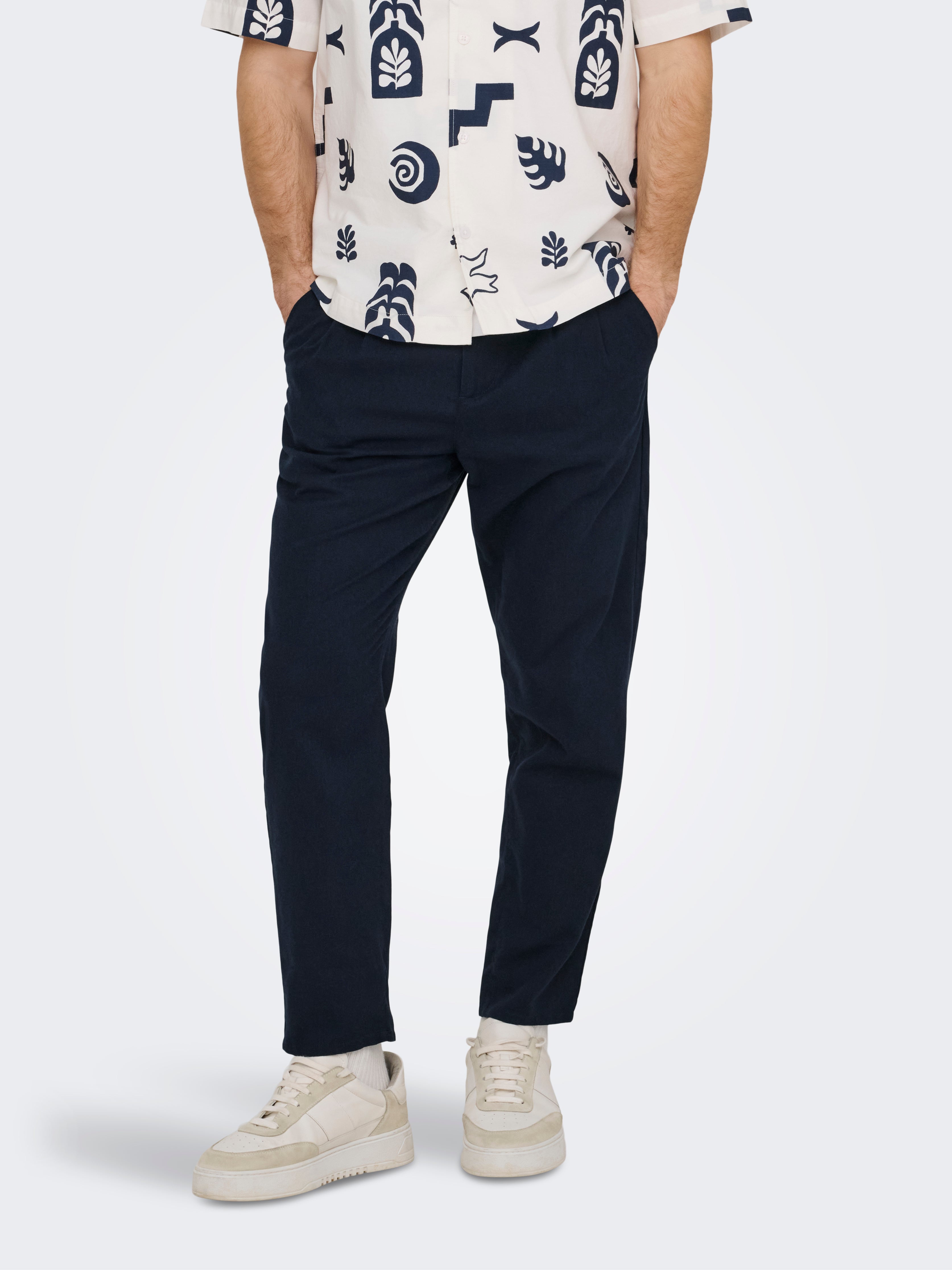 Onsleo Verjüngt Und Verkürzt Leinen Chino Hose