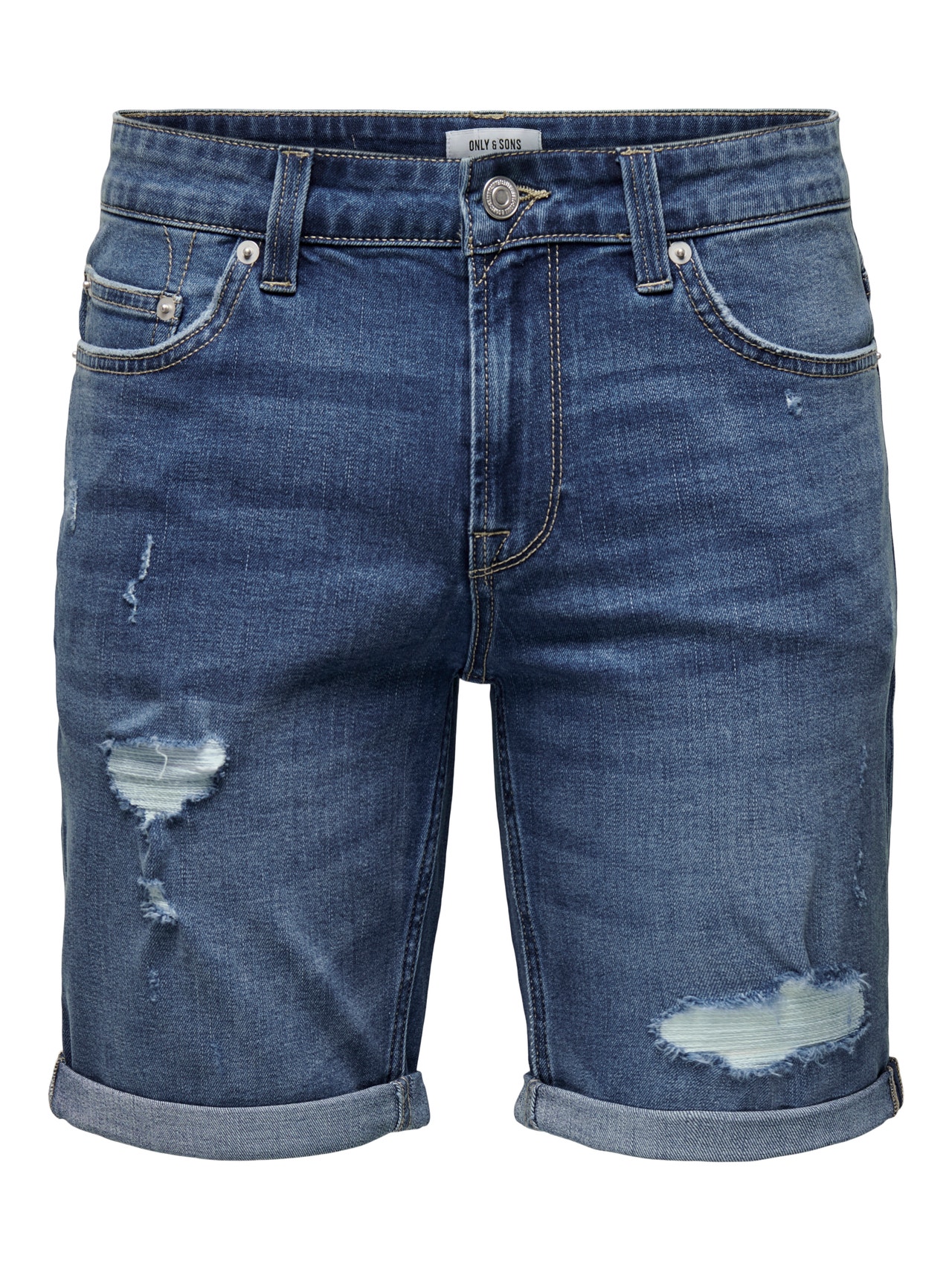 ONLY & SONS onsply mid. blue destroy 5836 shorts -Medium Blue Denim - 22025836