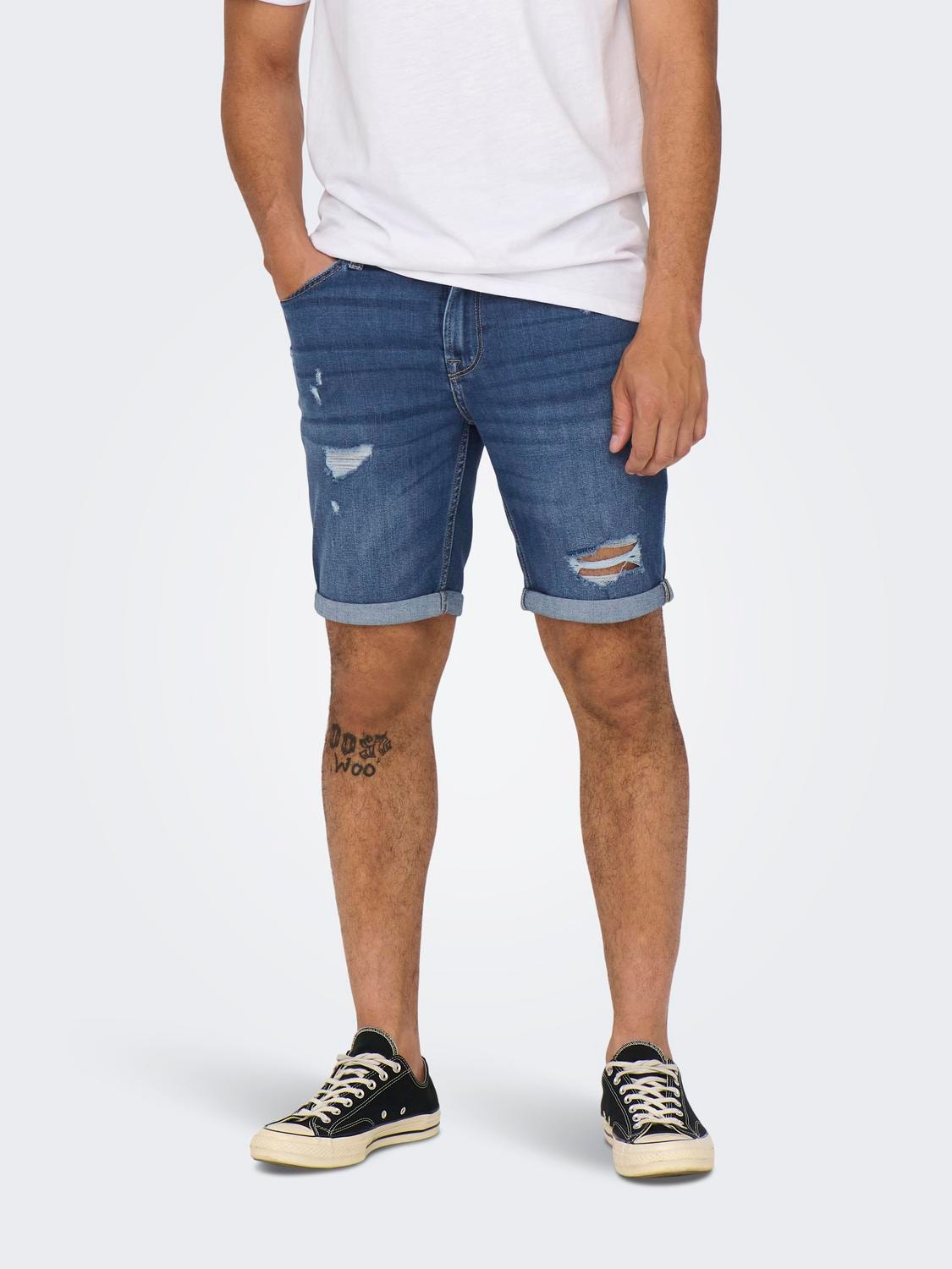 ONLY & SONS onsply mid. blue destroy 5836 shorts -Medium Blue Denim - 22025836