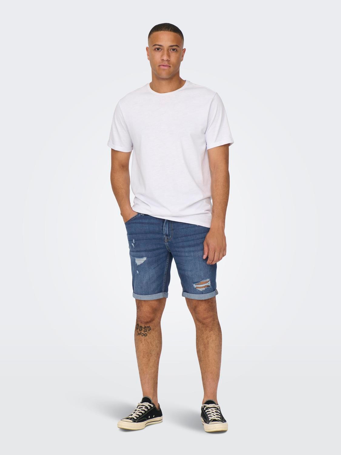 ONLY & SONS onsply mid. blue destroy 5836 shorts -Medium Blue Denim - 22025836