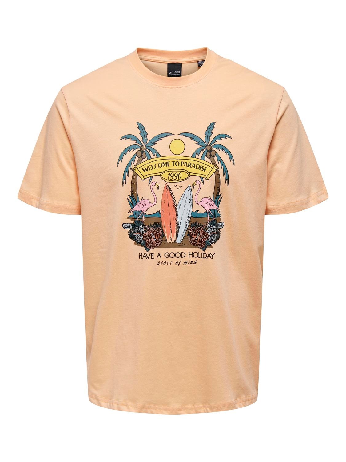 ONLY & SONS O-neck t-shirt with print -Peach Nectar - 22026084