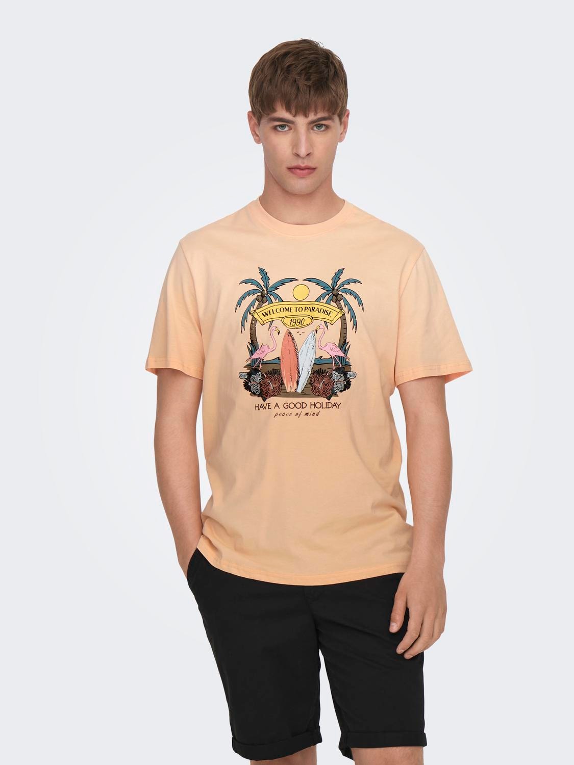 ONLY & SONS Normal geschnitten Rundhals T-Shirt -Peach Nectar - 22026084