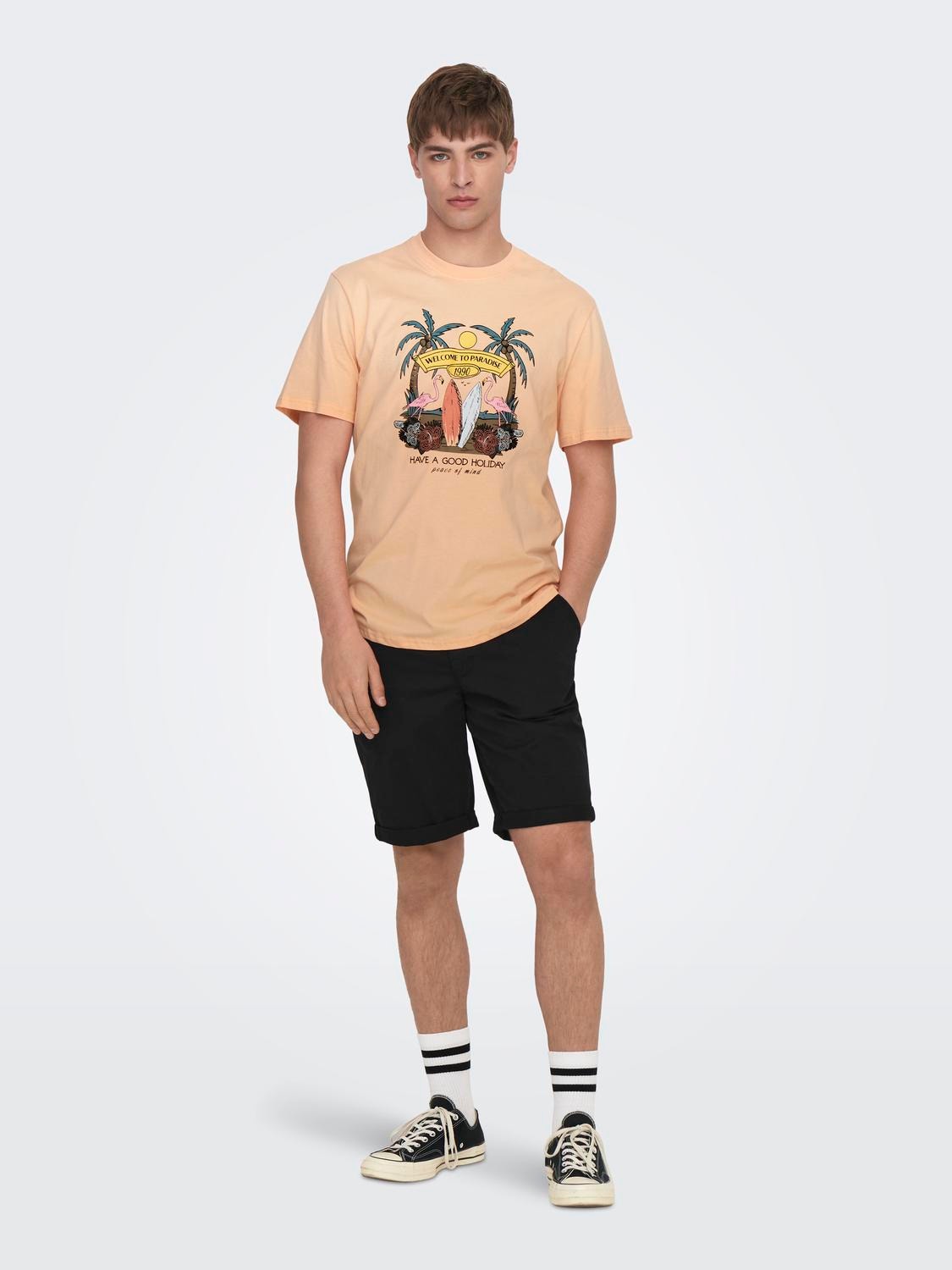 ONLY & SONS Normal geschnitten Rundhals T-Shirt -Peach Nectar - 22026084