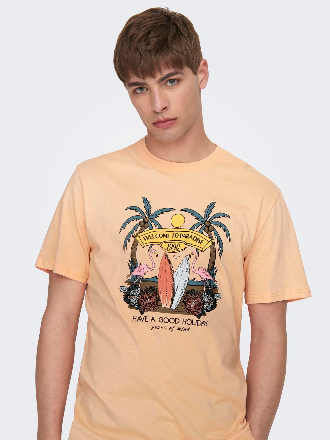 ONLY & SONS Normal passform O-ringning T-shirt -Peach Nectar - 22026084