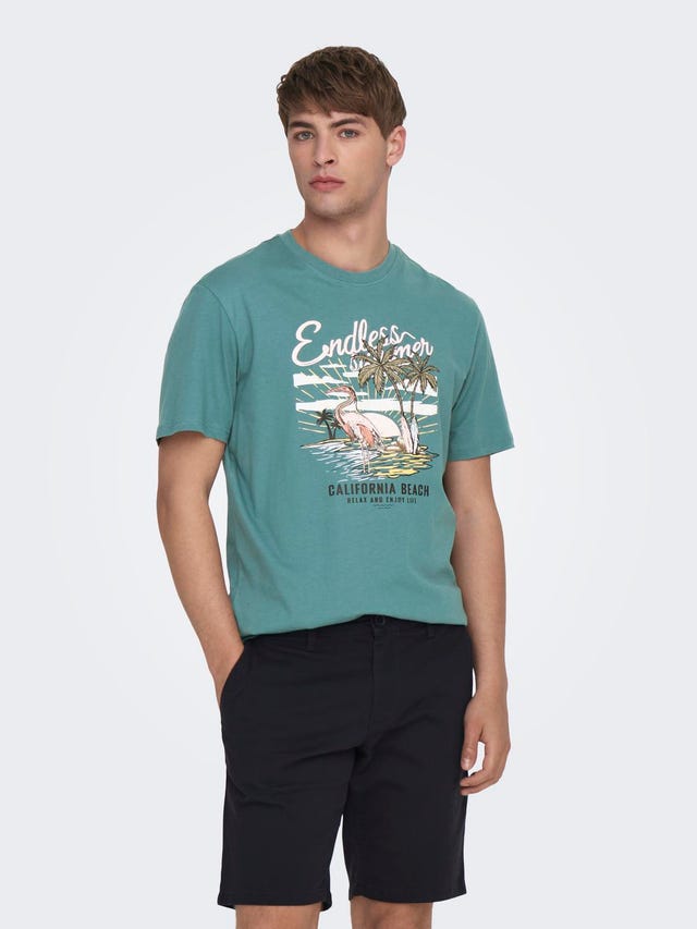ONLY & SONS O-hals t-shirt med print - 22026084