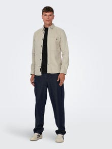 ONLY & SONS Regular Fit Kneppet krage Skjorte -Silver Lining - 22026296