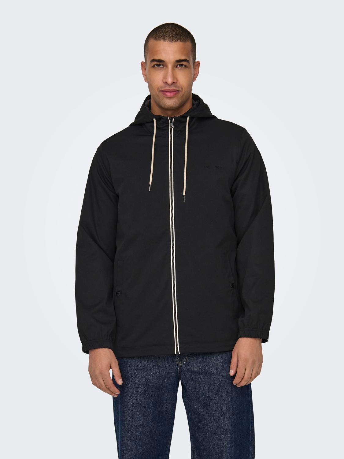 ONLY & SONS Hood with string regulation Jacket -Black - 22027439