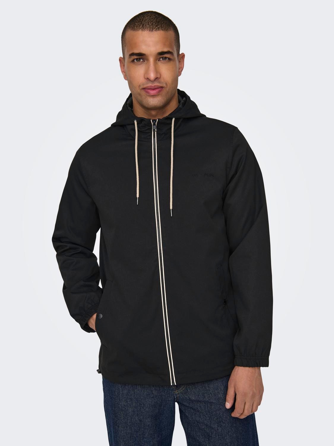 ONLY & SONS Hood with string regulation Jacket -Black - 22027439