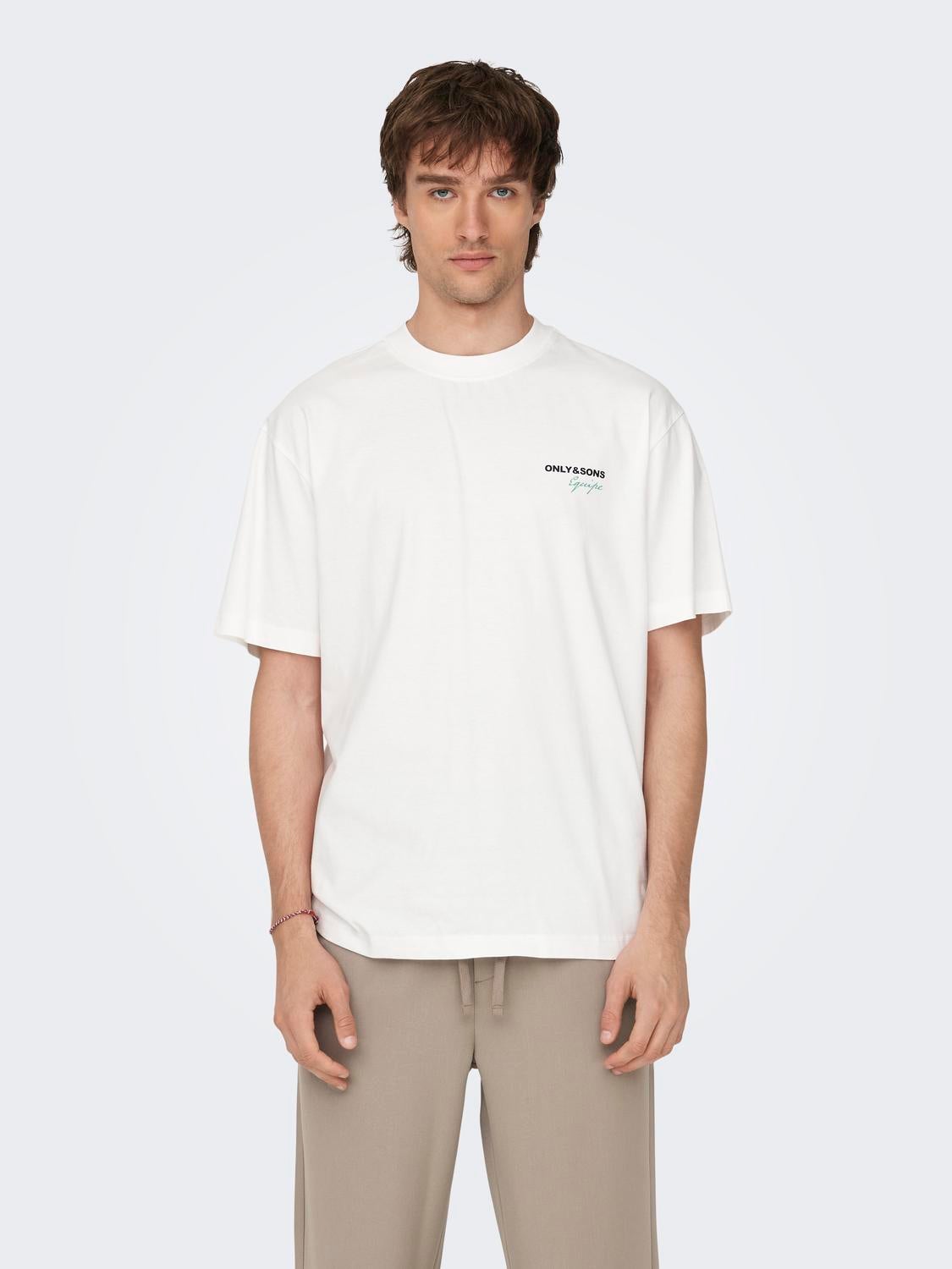 Relaxed Fit O Neck T Shirt White ONLY SONS