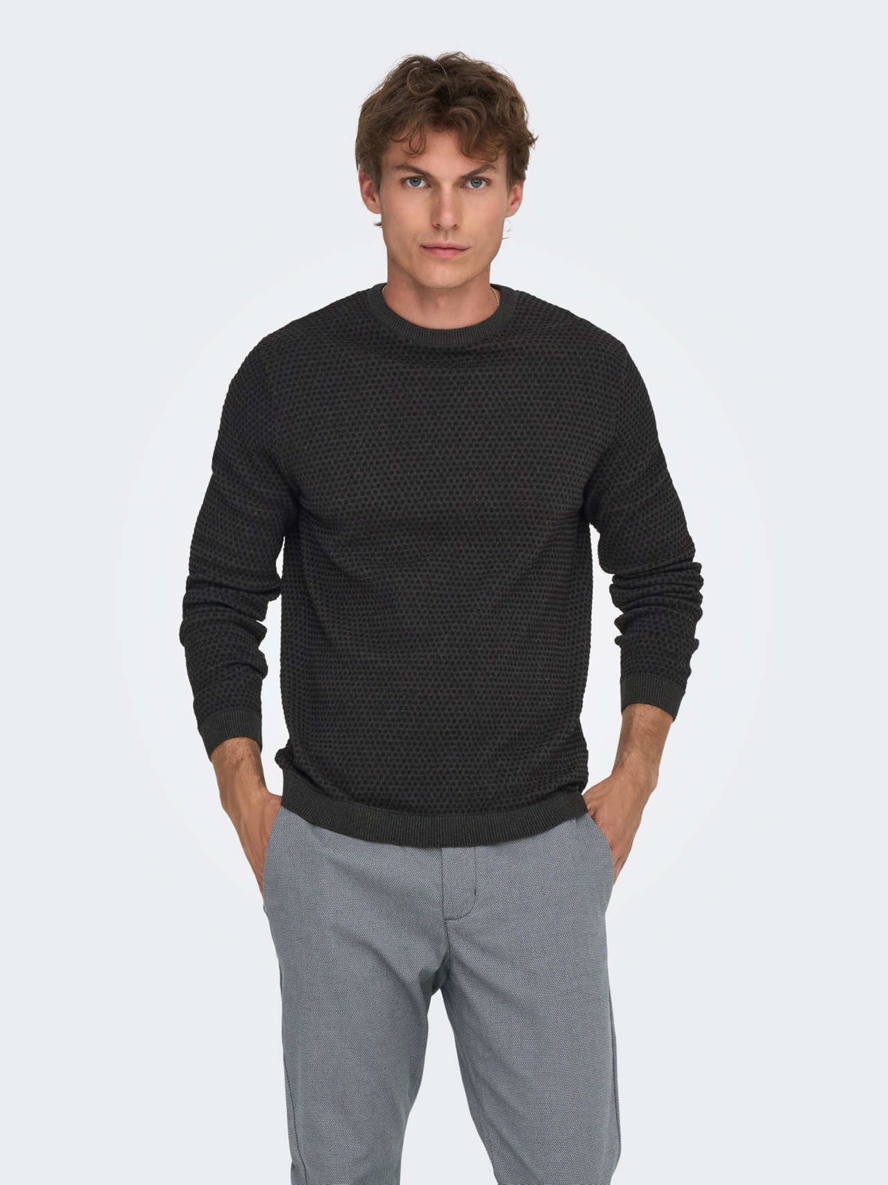 ONLY & SONS Kinnine kaelus Pullover -Dark Grey Melange - 22027602