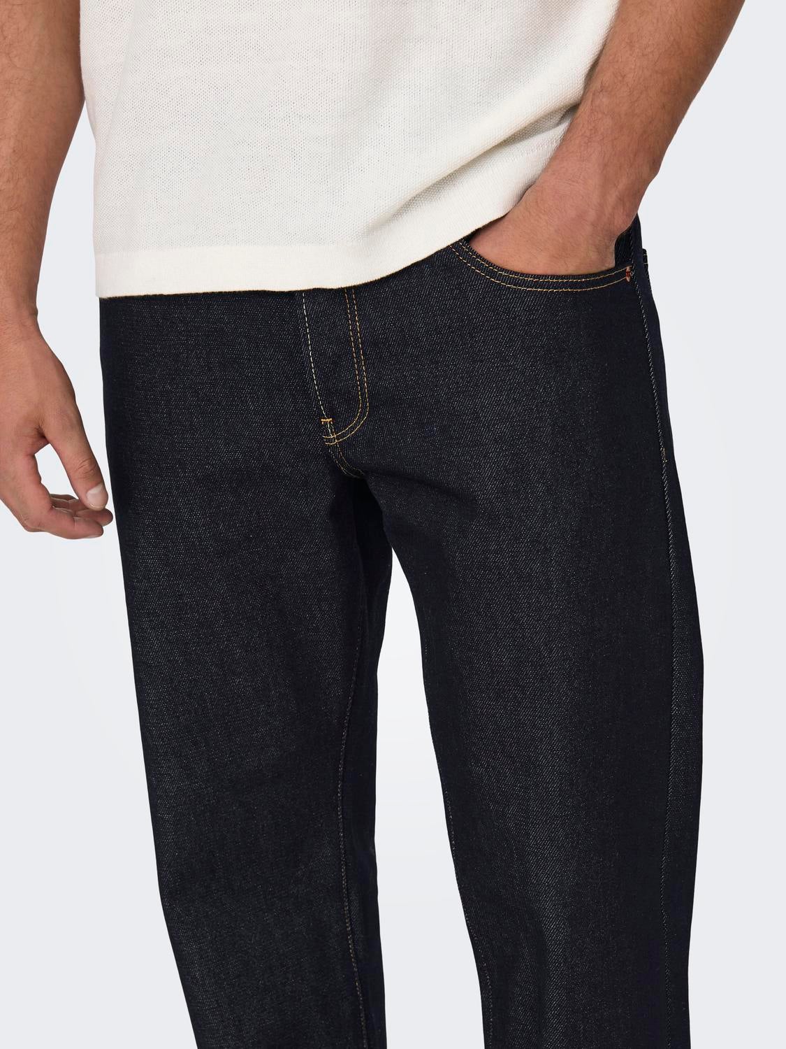 ONSEDGE Mittlere Taille Gerade geschnitten Jeans | Dunkelblau | ONLY & SONS®