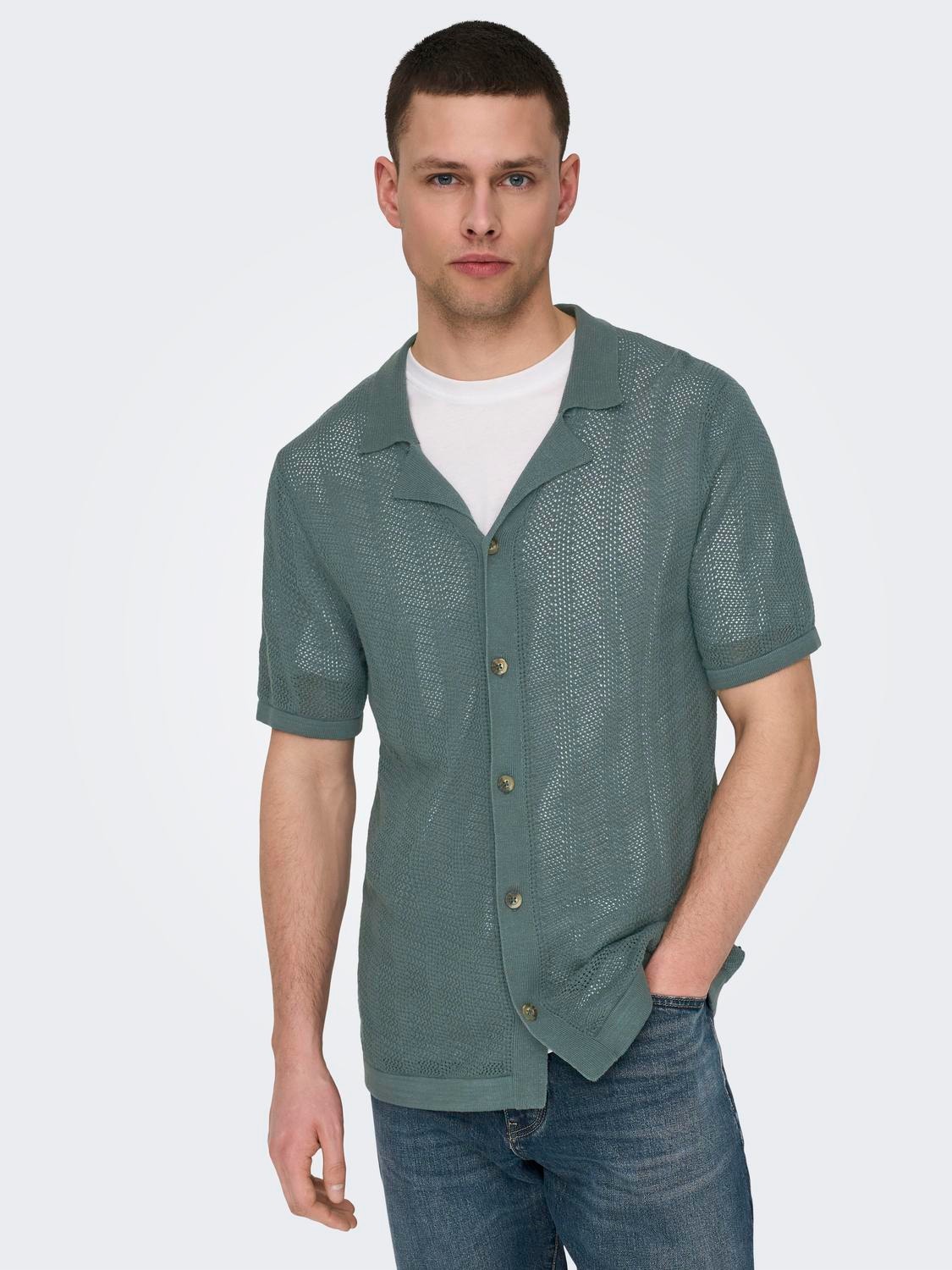 ONLY & SONS Cardigans en maille Regular Fit Col resort -Balsam Green - 22028576