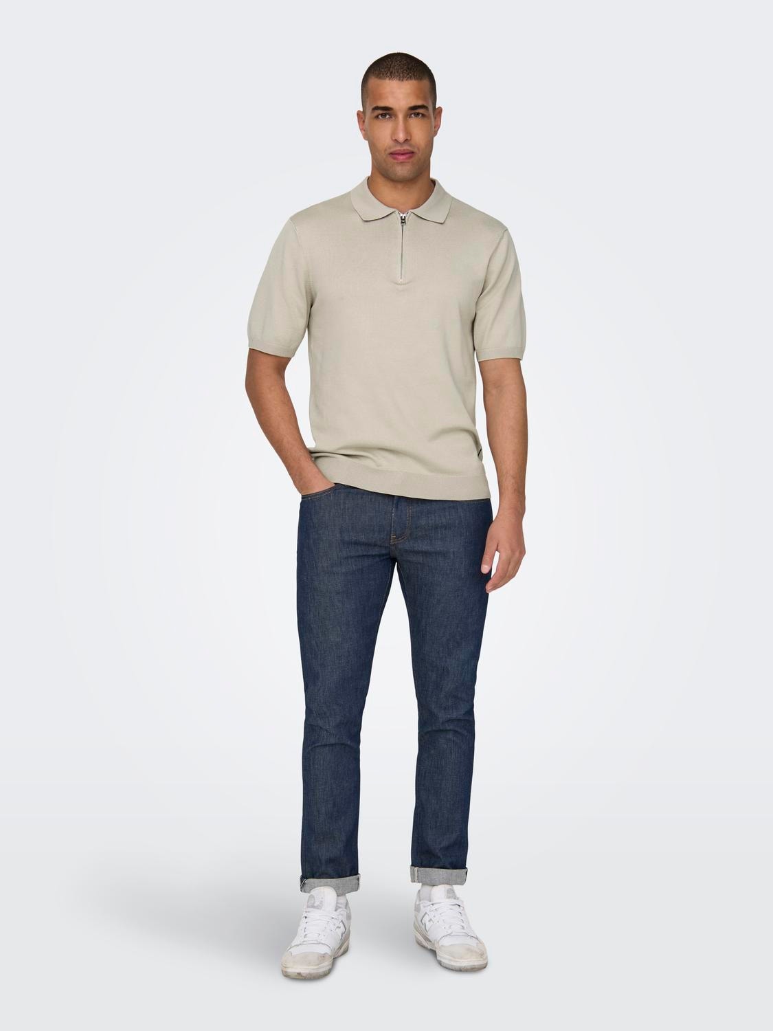 ONLY & SONS Regular Fit Polo Pullover -Silver Lining - 22028606