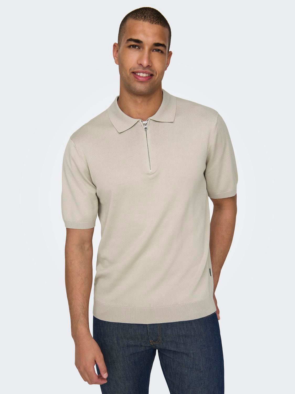 ONLY & SONS Regular Fit Polo Pullover -Silver Lining - 22028606