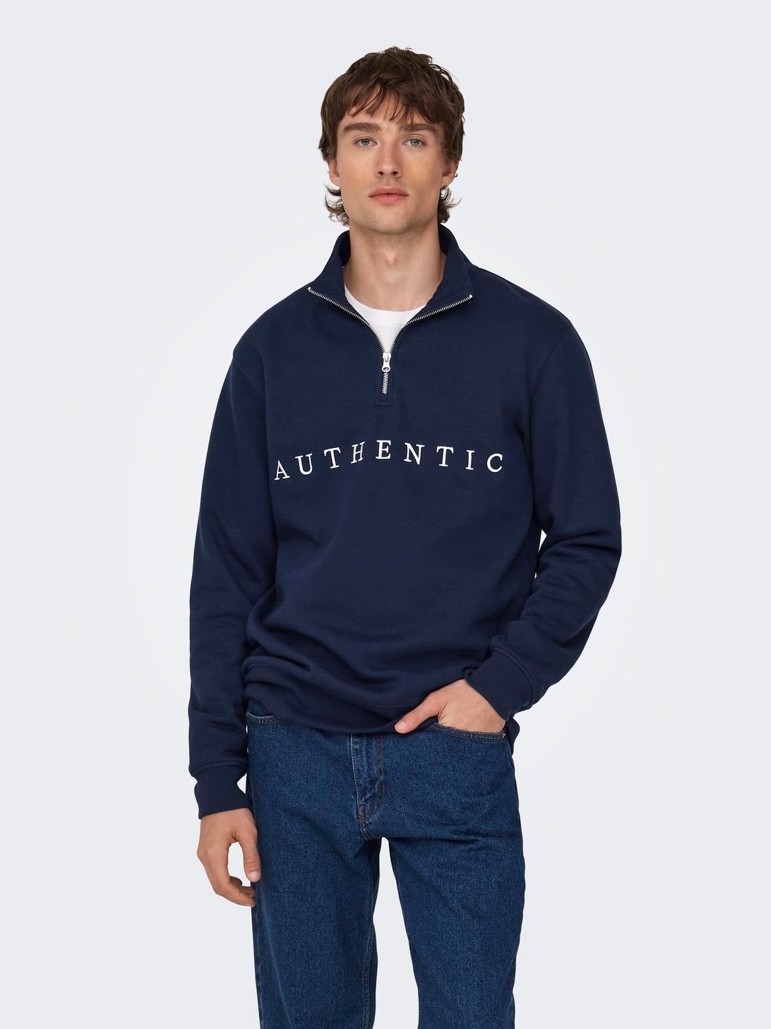 Half-zip sweatshirt with high neck | Dark Blue | ONLY & SONS®