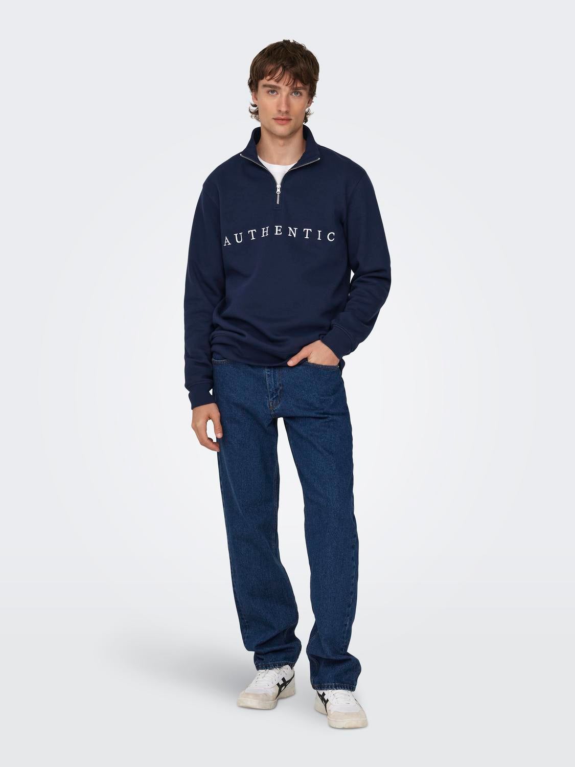 Half-zip sweatshirt with high neck