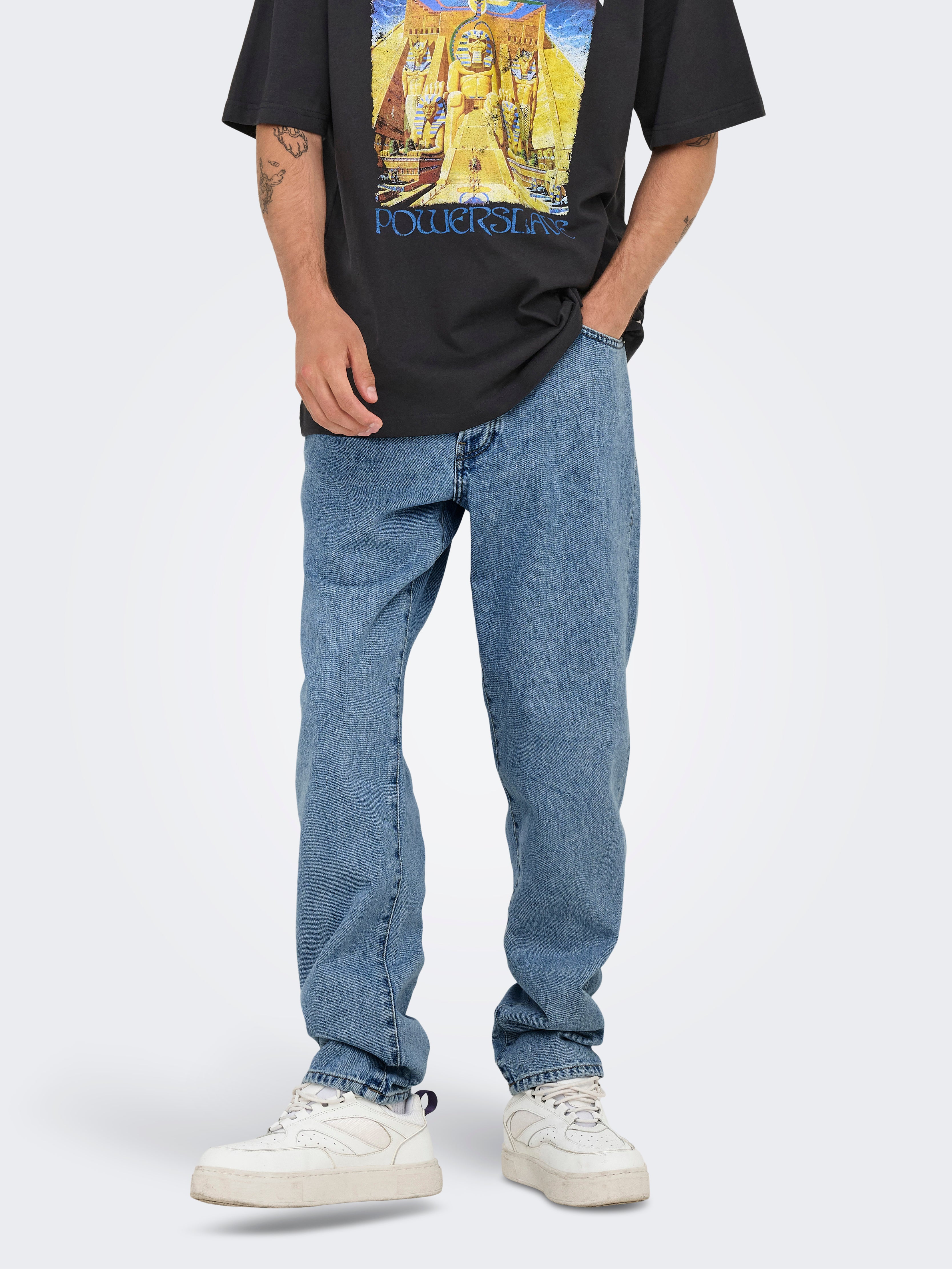 Thumbnail - Onstye Hohe Taille Locker Geschnitten Jeans