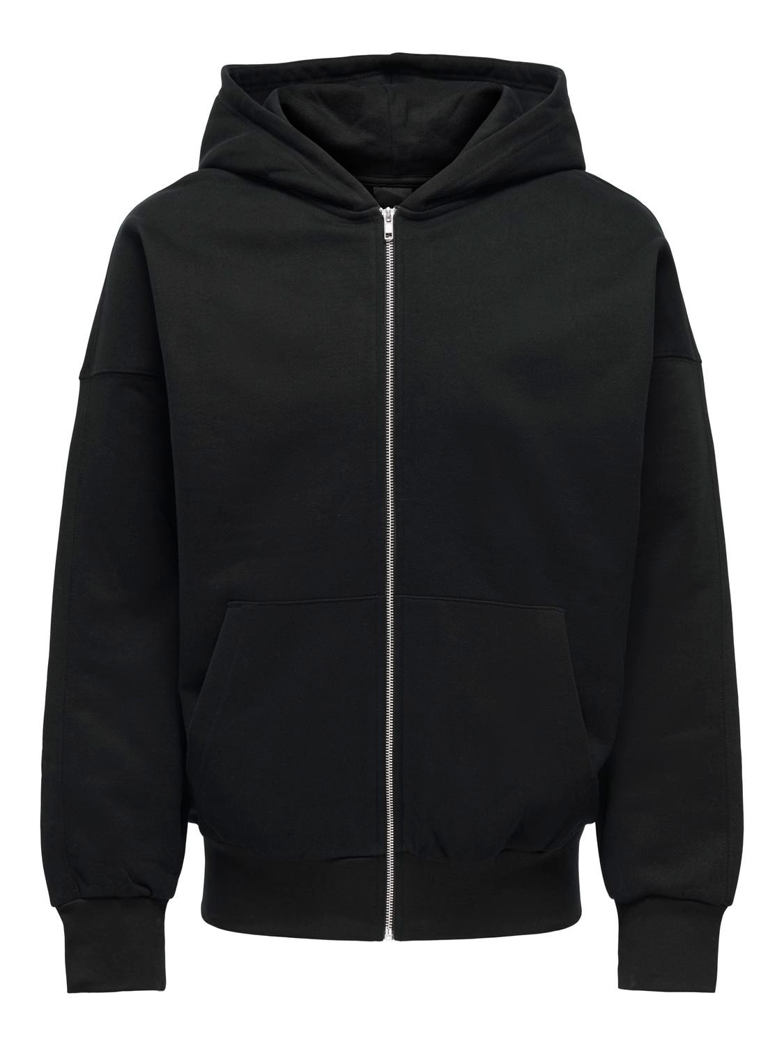 ONLY & SONS Hoodie med hel zip -Black - 22028837