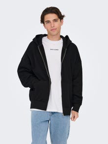 ONLY & SONS Hoodie med hel zip -Black - 22028837