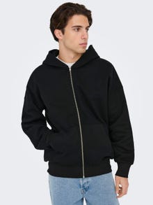 ONLY & SONS Hoodie med hel zip -Black - 22028837