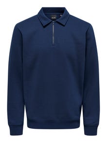 ONLY & SONS Regular Fit High neck Dropped shoulders Sweatshirt -Dress Blues - 22029048