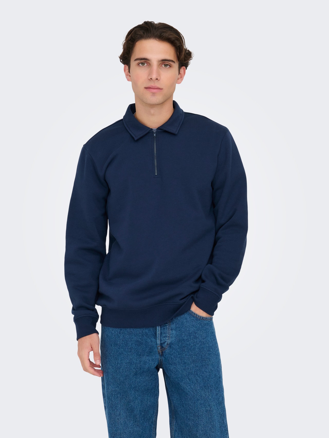 ONLY & SONS Regular Fit High neck Dropped shoulders Sweatshirt -Dress Blues - 22029048