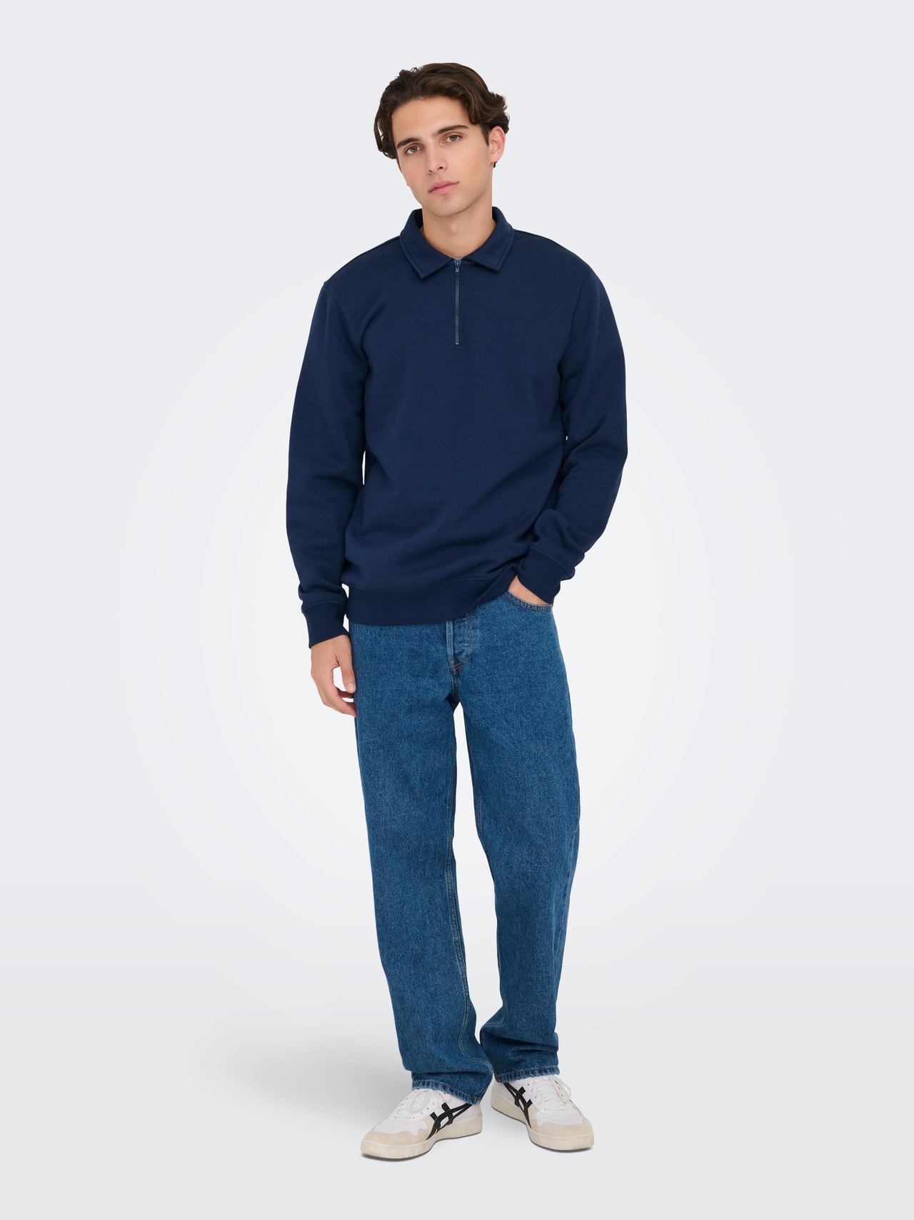 ONLY & SONS Normal geschnitten Hoch geschlossen Tief angesetzte Schulter Sweatshirt -Dress Blues - 22029048