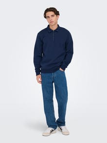 ONLY & SONS Regular Fit High neck Dropped shoulders Sweatshirt -Dress Blues - 22029048