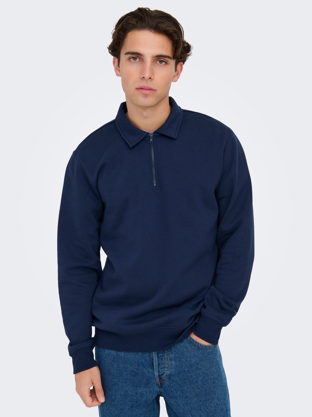 ONLY & SONS Regular Fit High neck Dropped shoulders Sweatshirt -Dress Blues - 22029048