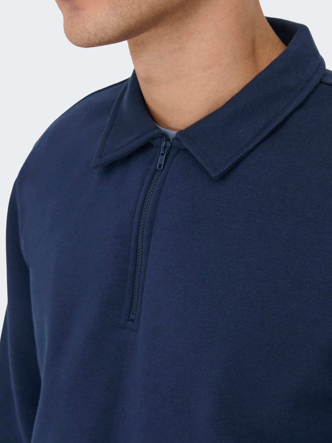 ONLY & SONS Regular Fit High neck Dropped shoulders Sweatshirt -Dress Blues - 22029048