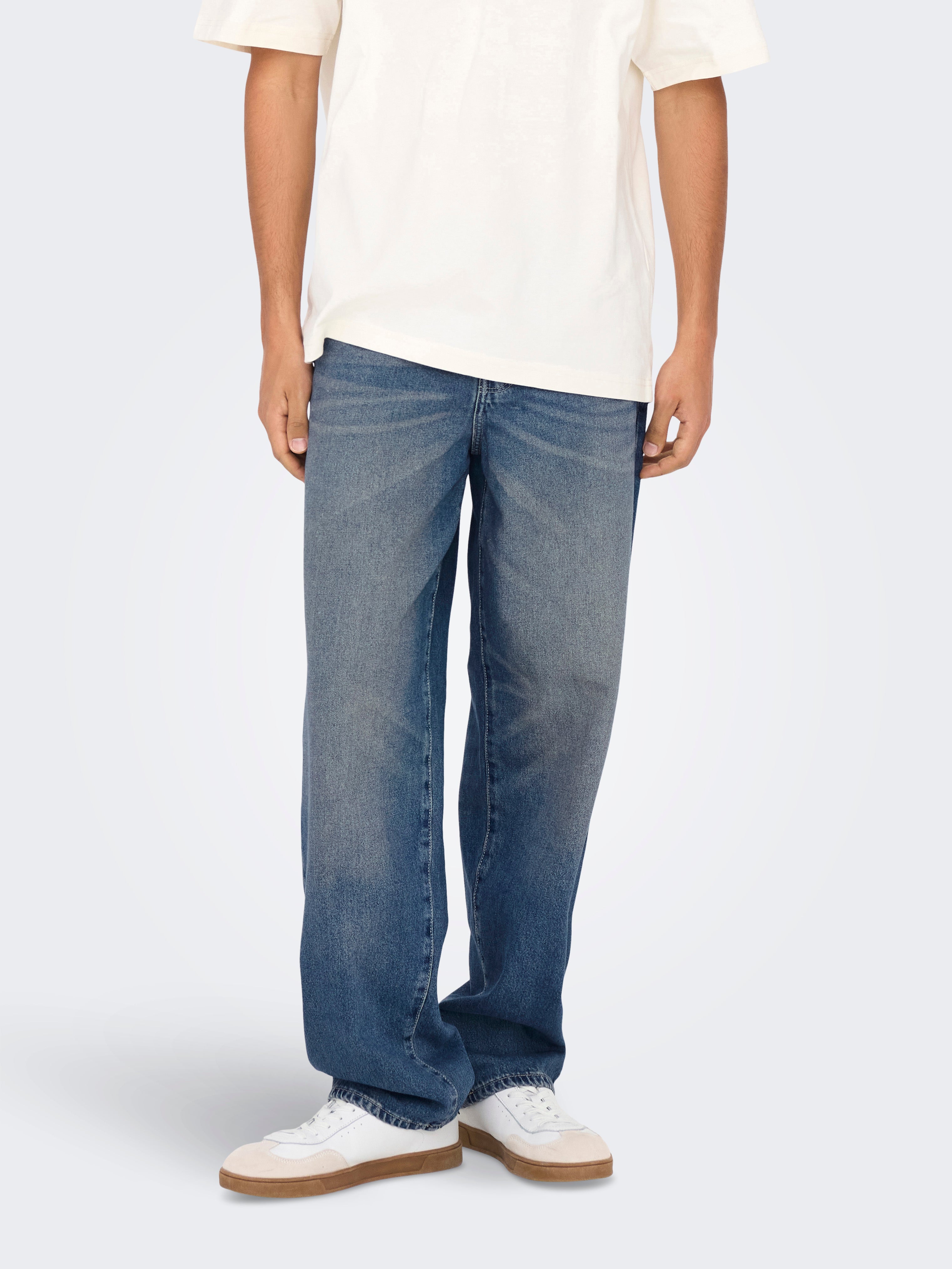 Onsfade Mittlere Taille Karotte, Locker Geschnitten Jeans