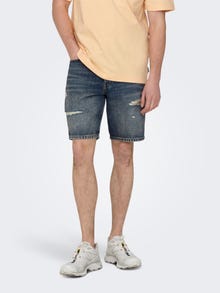ONLY & SONS ONSEDGE Mid waist Straight Fit Shorts -Dark Blue Denim - 22029648