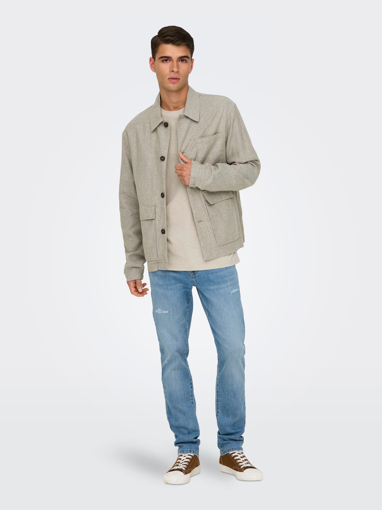 ONLY & SONS V-kaelus Jope -Raw Ecru - 22031579