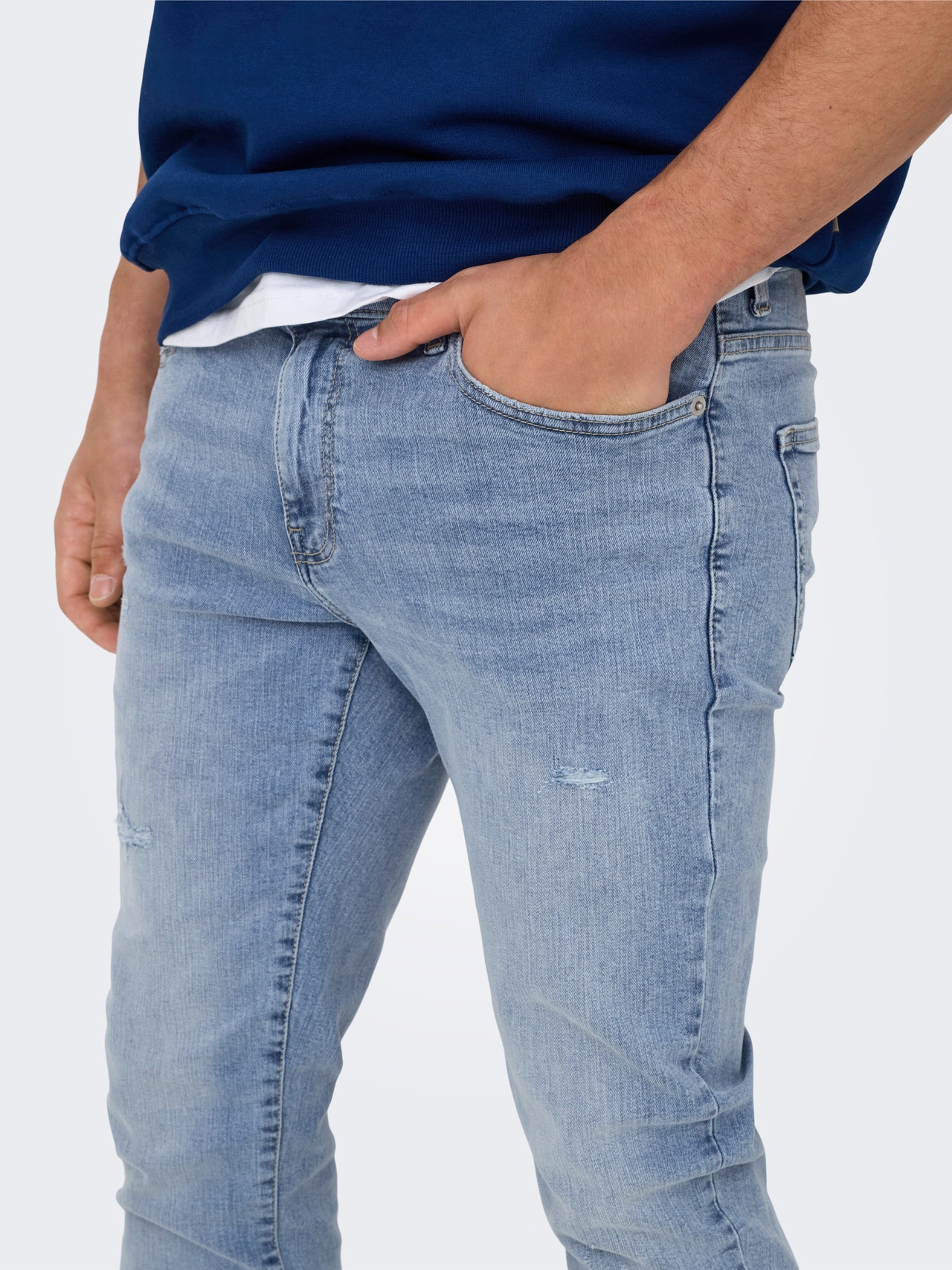 Jeans Slim Fit ONLY & SONS - Taglio Comfort, Lavaggio Chiaro, Cavallo 30 Pollici, Cotone E Elastan - Foto 8