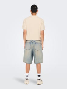 ONLY & SONS ONSCARL Middels høyt snitt Balloon Fit Shorts -Light Blue Bleached Denim - 22032960