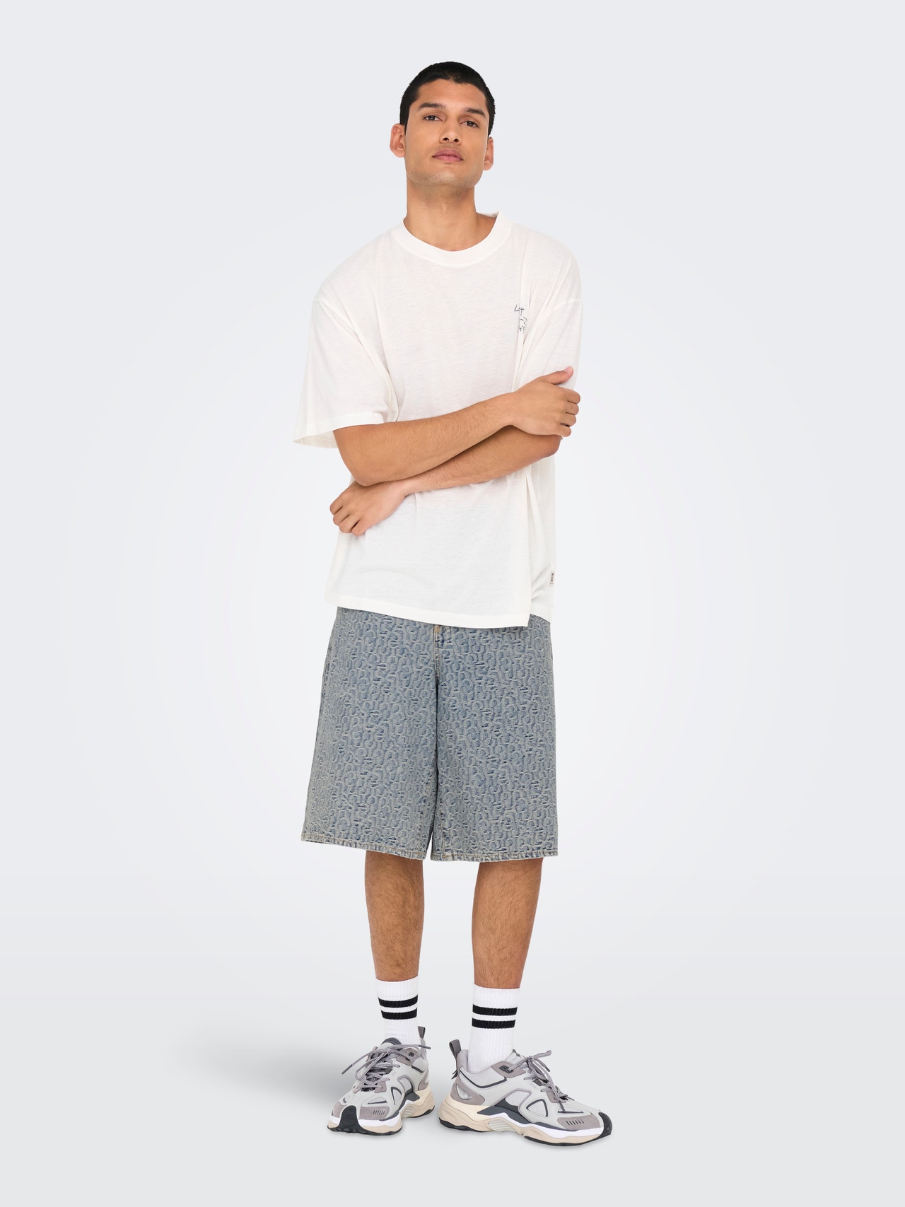 ONLY & SONS ONSCARL Mittlere Taille Ballon Schnitt 5-Pocket-Shorts -Light Blue Denim - 22034106