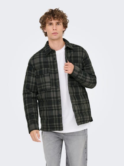 Only & Sons flannel check overshirt in beige & navy Only & Sons flannel check overshirt in beige & navy