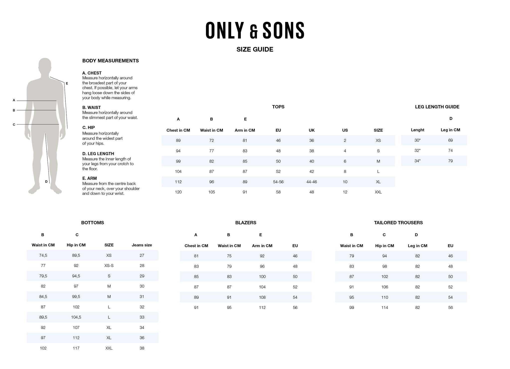 Sizeguide for men | ONLY menswear