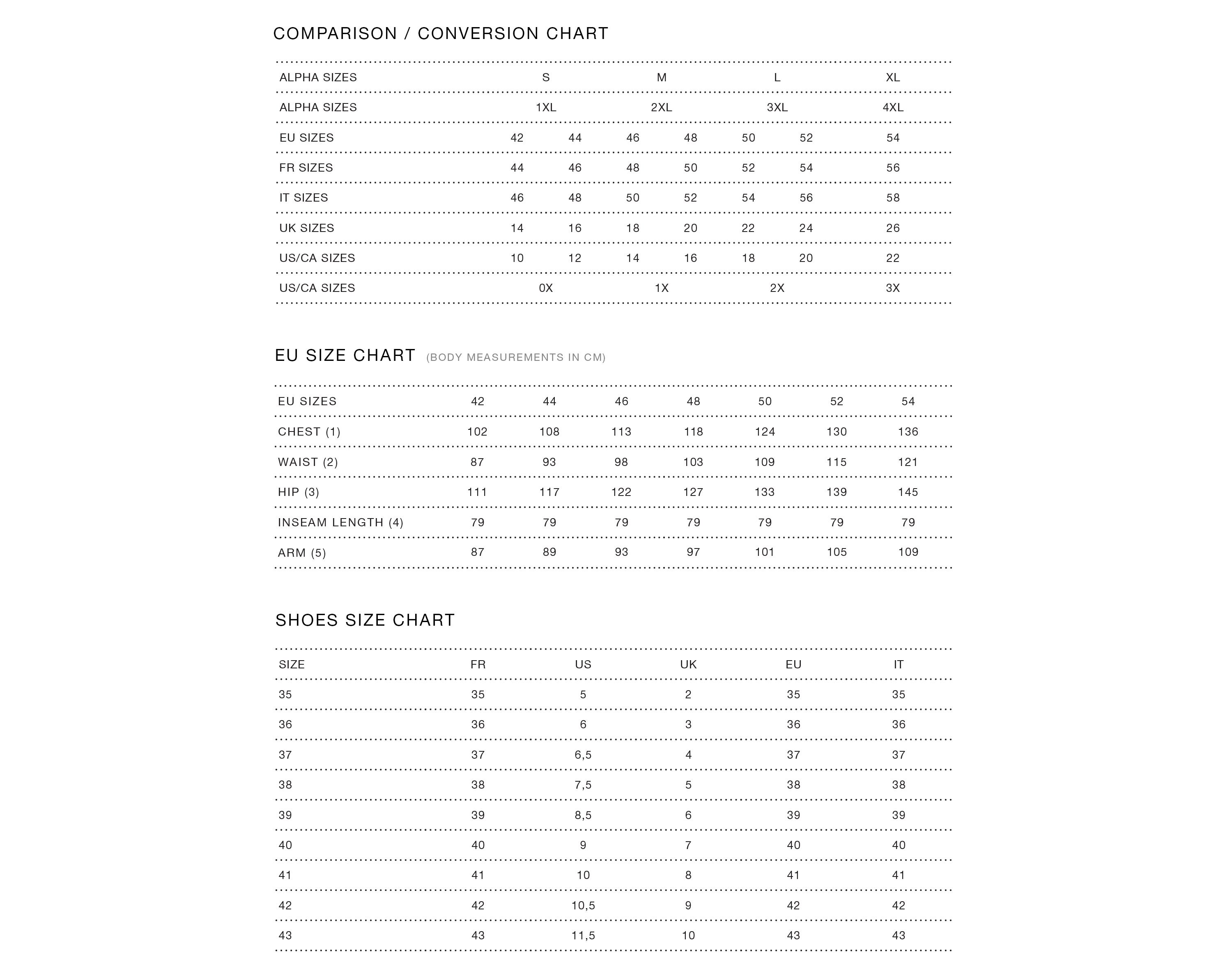 Msk plus outlet size chart